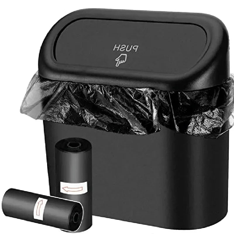 Compact Leak-Proof Car Trash Can with Lid | 60 Garbage Bags Included