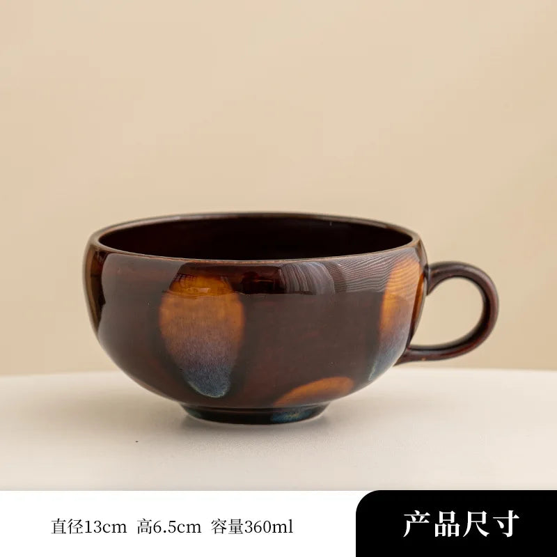Taza de café con leche de cerámica de boca ancha de 350 ml | Elegancia pintada a mano