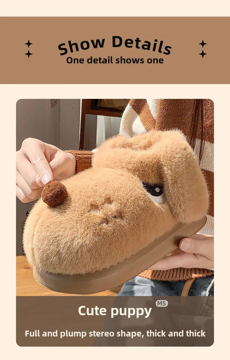 Women's Cute Cartoon Dog Plush Slippers | Fluffy Warm House Shoes