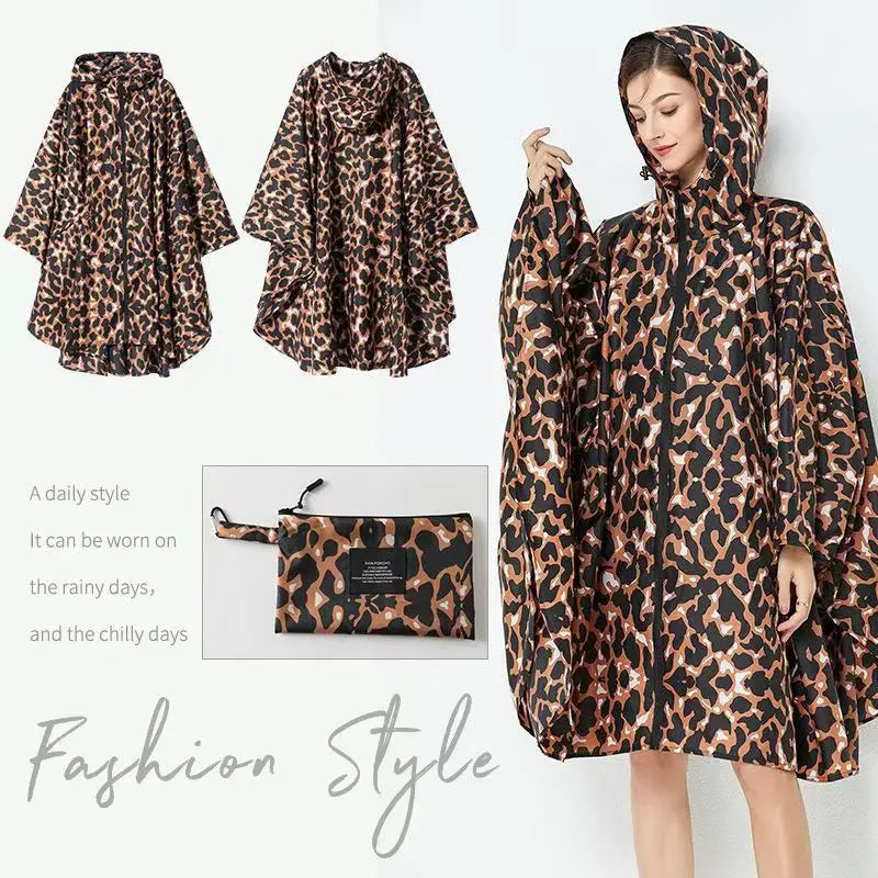 Lightweight Leopard Raincoat for Women | Waterproof Windproof Cloak