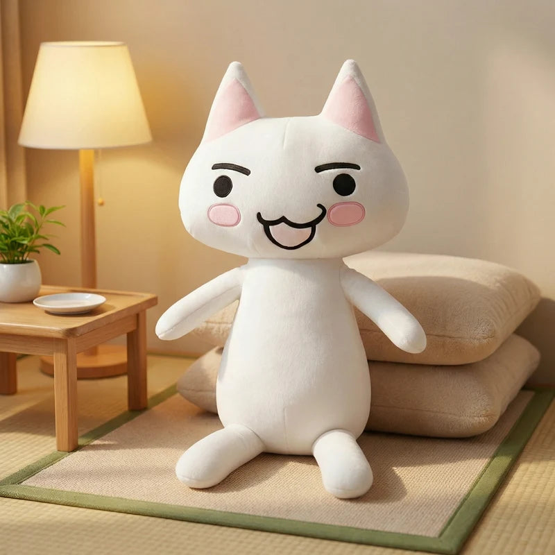 Big Size White Cat Plush Toy | Soft Cuddly Stuffed Anime Doll