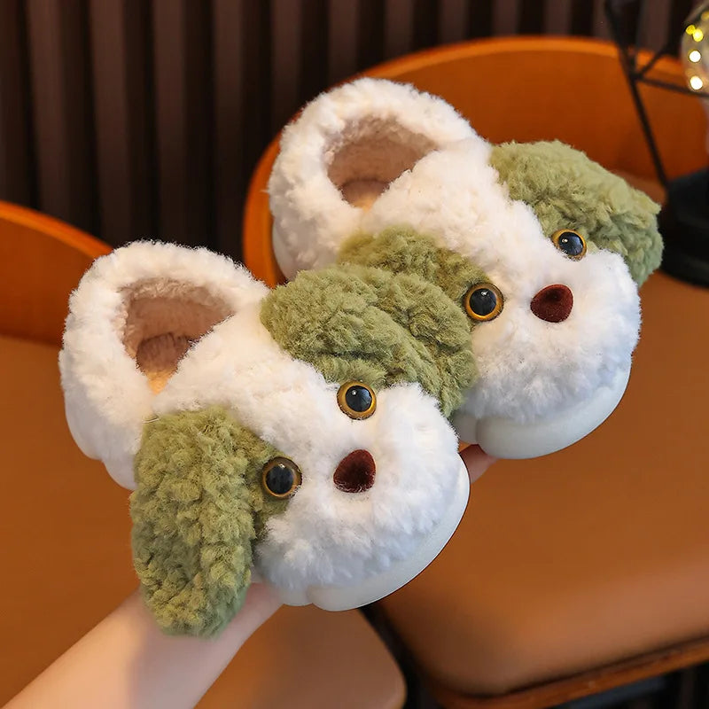 Cute Puppy Plush Slippers for Kids | Non-Slip Cozy Footwear