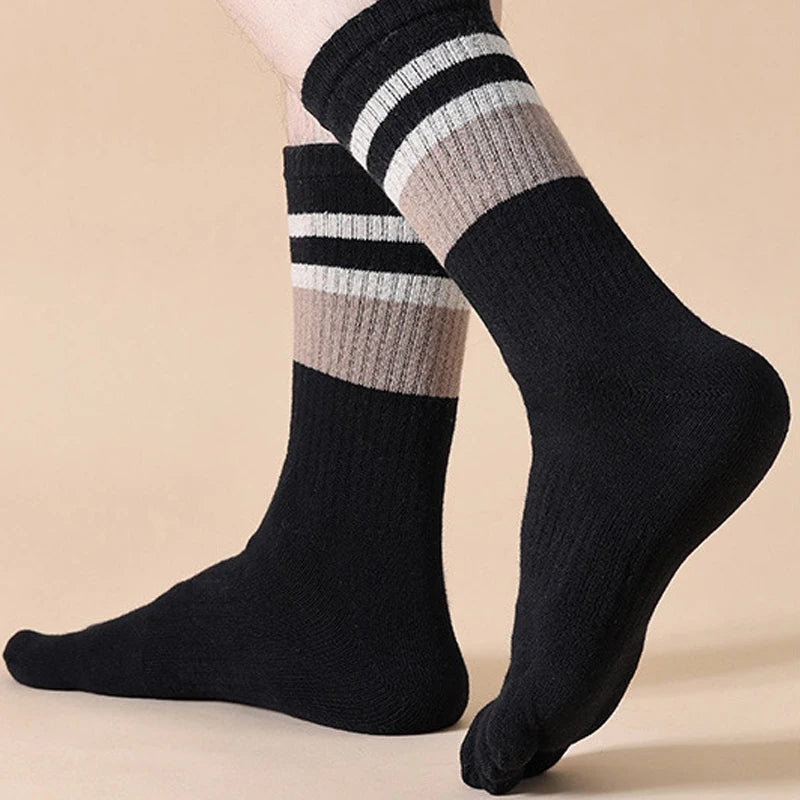 Thick Cotton Striped Winter Toe Socks for Men | Ultimate Warmth
