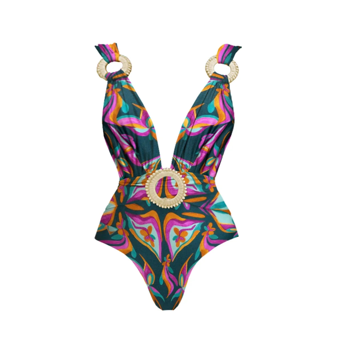 Deep V One Piece Swimsuit | Sexy Shiny High Waist Swimwear