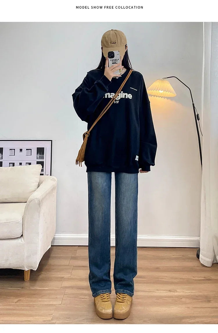 Women's Thickened Velvet Straight Jeans | Warm Fleece Pants