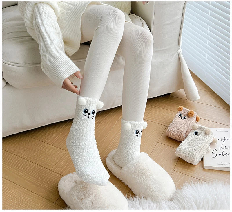 Cute Women's Winter Fluffy Socks | Cozy Fuzzy Animal Crew Socks