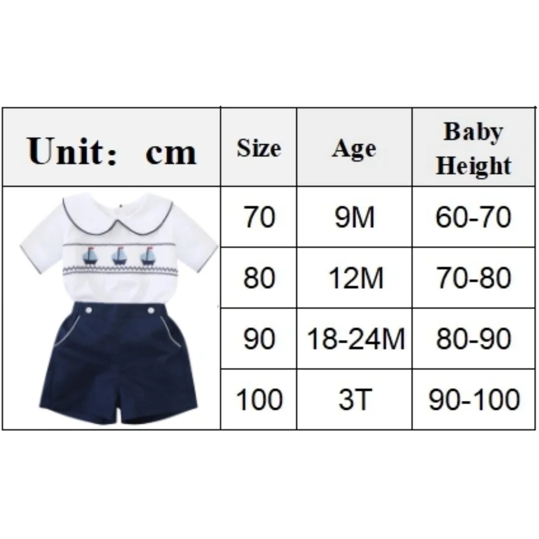 Stylish Boys Boat Smocked T-shirt Set | Trendy Infant Summer Outfit