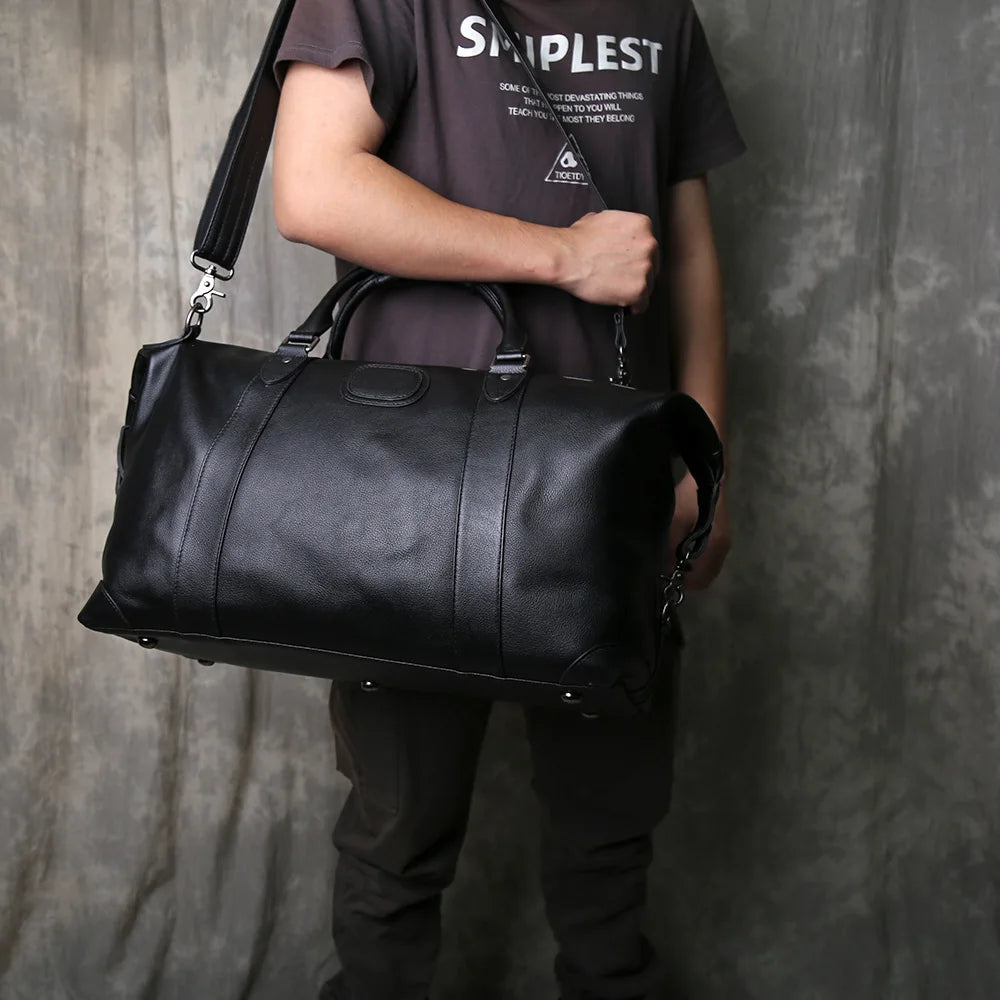 Retro Genuine Leather Men's Travel Bag | Large Capacity Crossbody