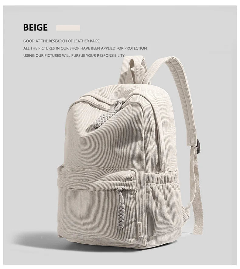 Stylish Neutral Corduroy Backpack | Versatile Large Capacity Daypack