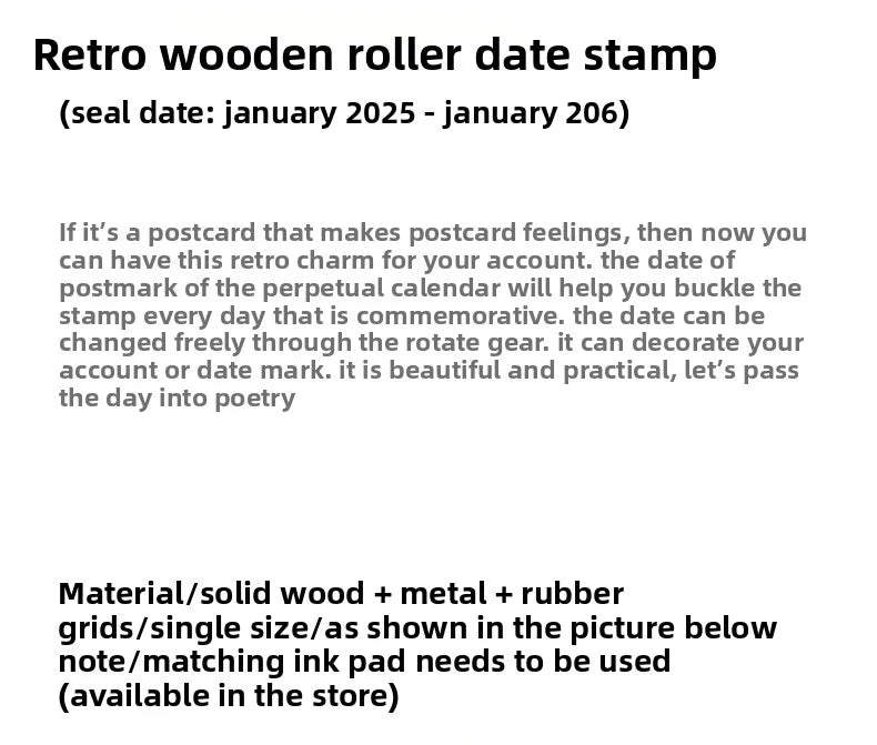Retro Wooden Rolling Calendar Stamp | Adjustable Date Stamp for Journaling