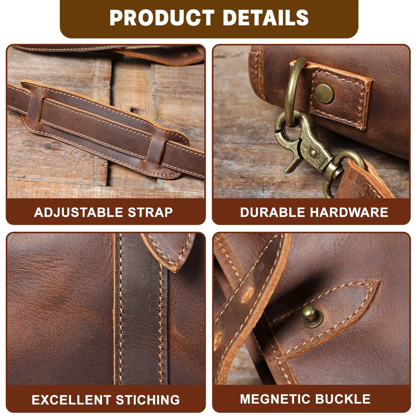 Vintage Genuine Leather Tote Bag | Handmade Unisex Briefcase