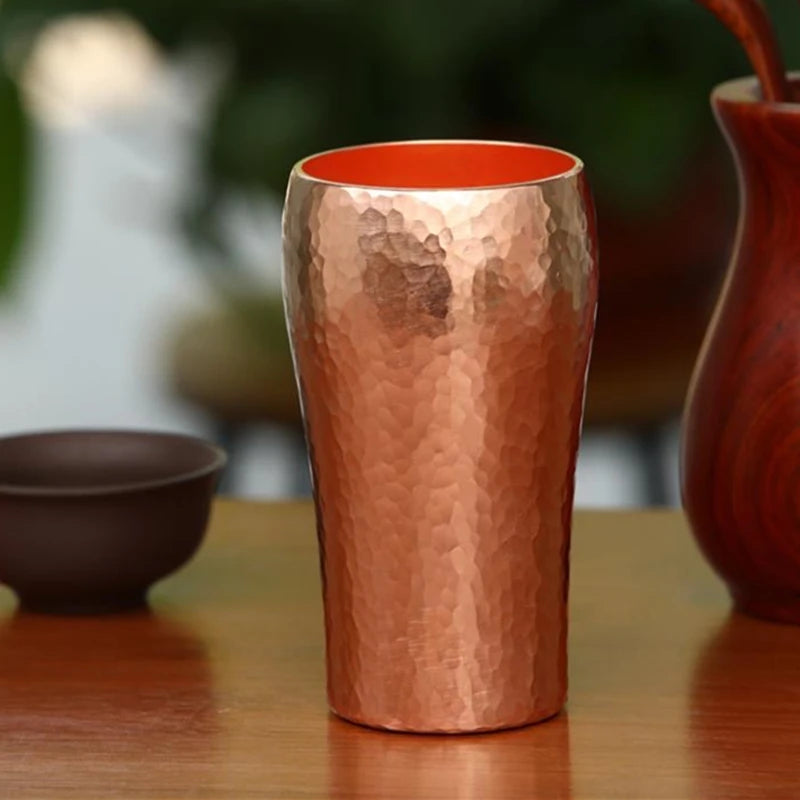 Handcrafted Pure Copper Coffee Cup Beer Milk Mug Retro Embossed Hammer Thickened Water 250ml Breakfast Drinkware Tea Tableware