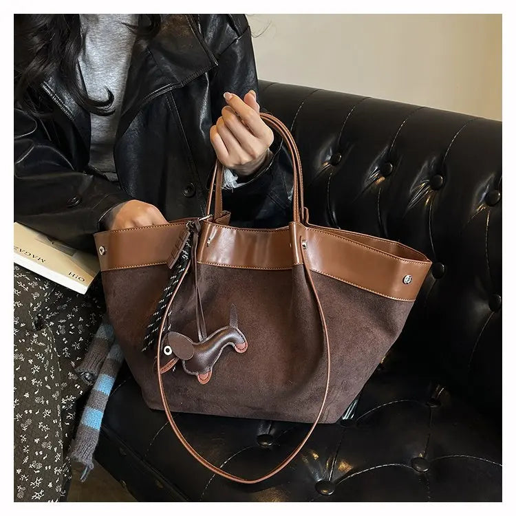 Bolso de hombro de piel suave de gamuza para mujer | Estilo casual de lujo
