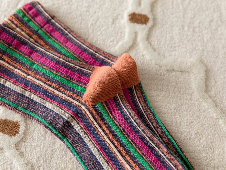 Colorful Striped Women's Crew Socks | Vintage Harajuku Style