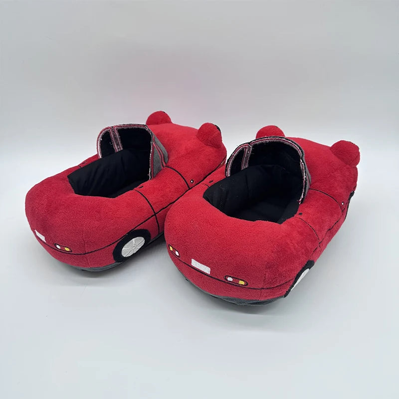 Fun Red Car Plush Slippers | Cozy Vehicle Shape House Shoes