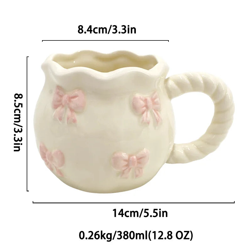 Cute Handmade Bow Ceramic Coffee Cup | Unique Gift Mug