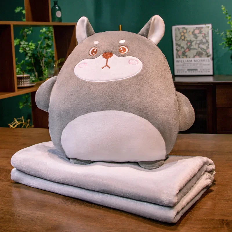 2-in-1 Plush Pillow Flange Plush Blanket Cartoon Warm Hand Doll Office Nap Leg Cover Soft Comfortable Storage Design Cushion