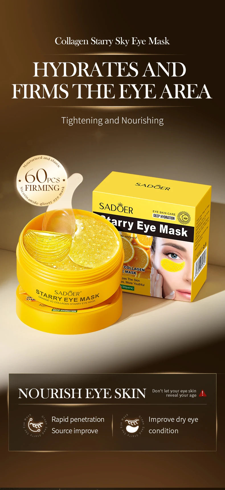 60pcs Vitamin C Collagen Eye Masks | Brighten and Hydrate Eyes