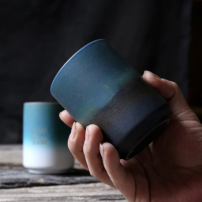 Tazas de café japonesas de gres con gradiente grande | Vajilla elegante