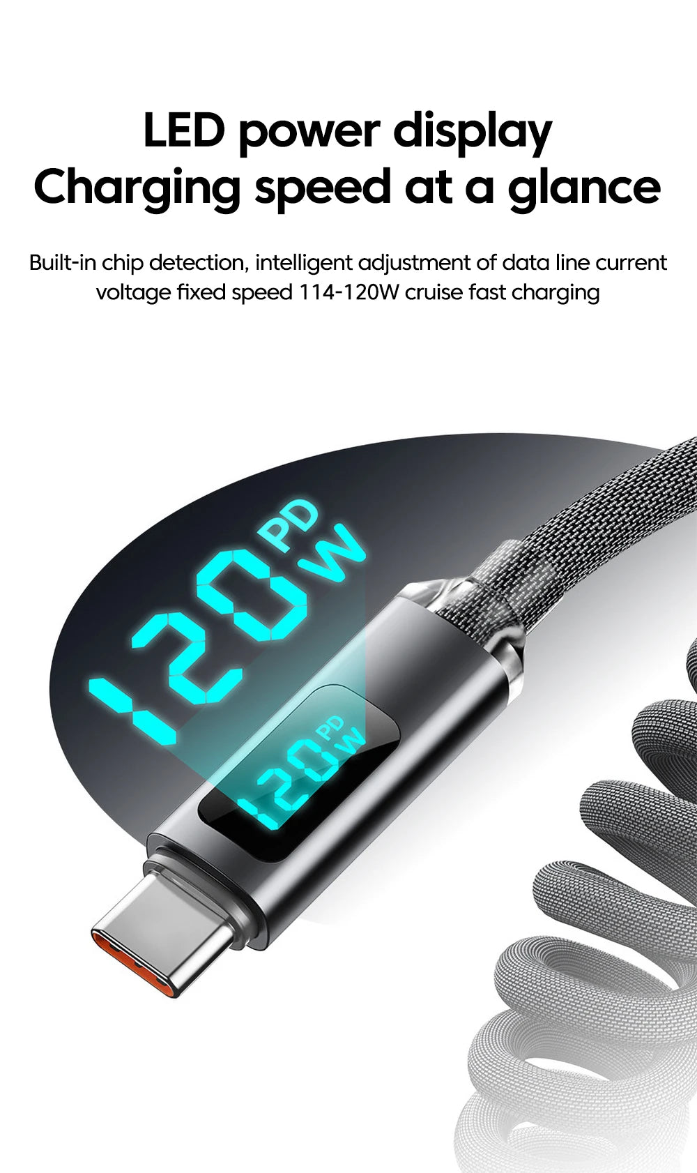 120W Fast Charging Retractable Cable | USB A to Type C Charger