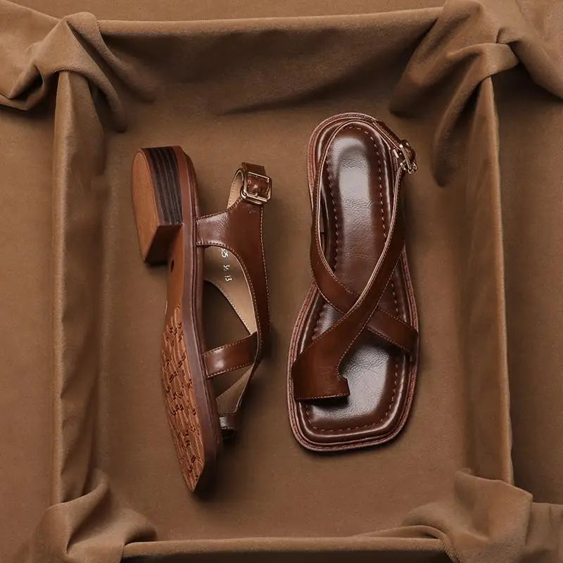 Women's Retro French Style Buckle Sandals | Comfort & Style
