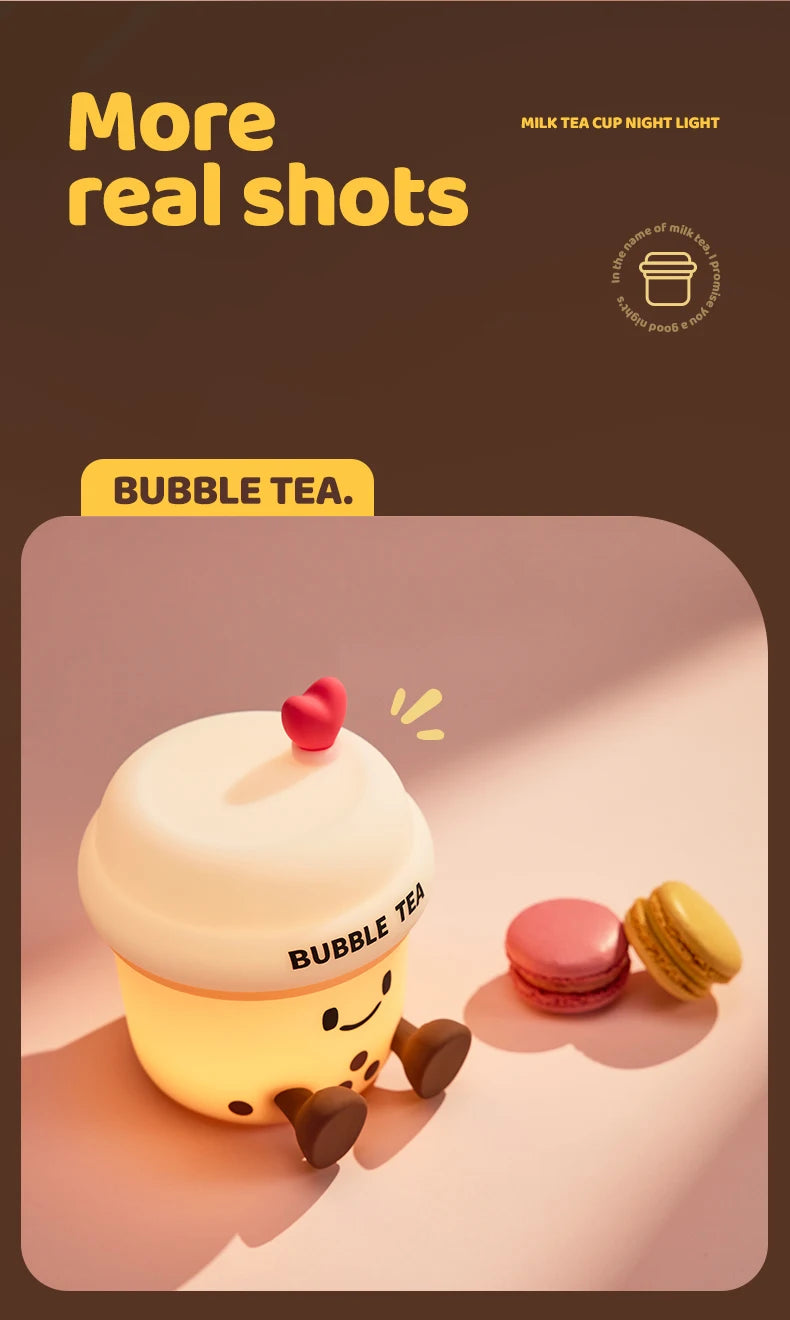 Bonita luz nocturna LED de té de burbujas | Lámpara de ambiente recargable