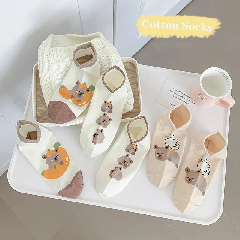 Breathable Cartoon Bear & Capybara Socks | Fun Summer Comfort