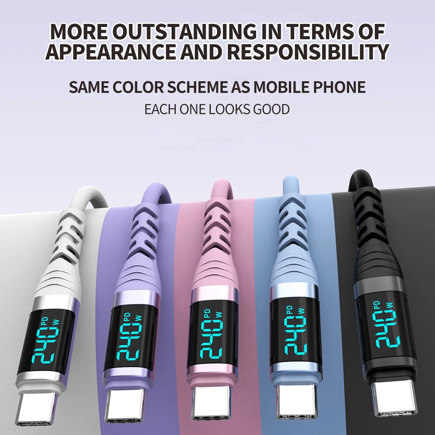 PD3.1 USB C Cable,240W LED Display Type C Fast Charging Cable with Data Transfer,for iPhone 17/16,Samsung Galaxy A17/S25,Huawei