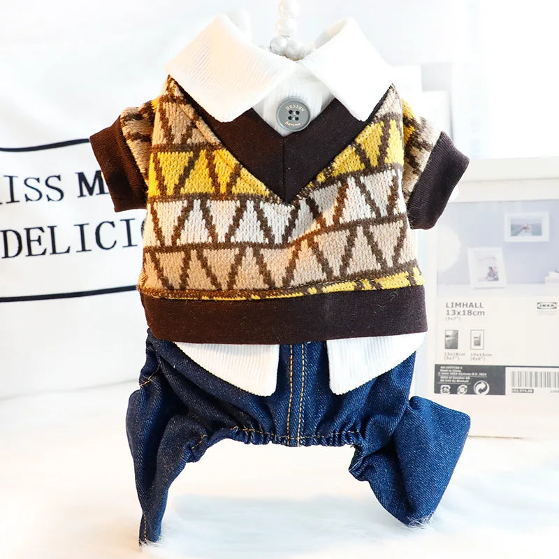 Stylish Knit Sweater Vest Costume for Small Dogs | Pet Jumpsuit Sets