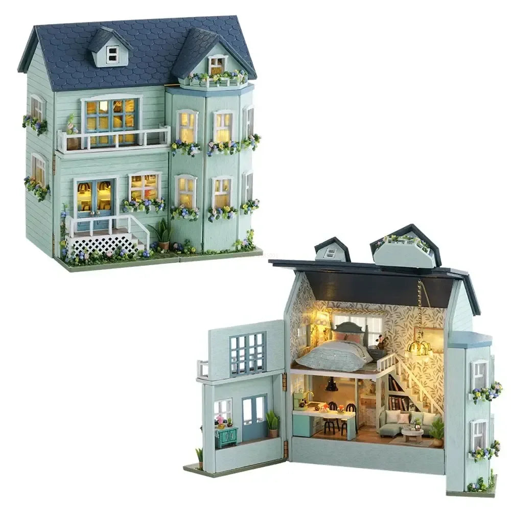 Kit de casa de muñecas en miniatura de madera DIY | Regalo creativo para todas las edades