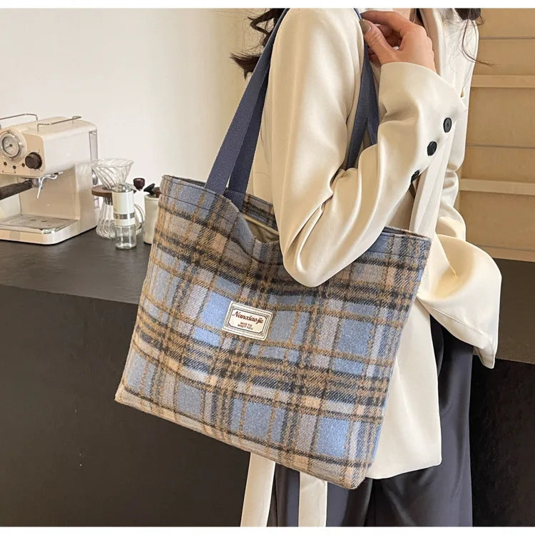 Soft Plaid Wool Tote Bag | Stylish & Roomy Everyday Shoulder Bag