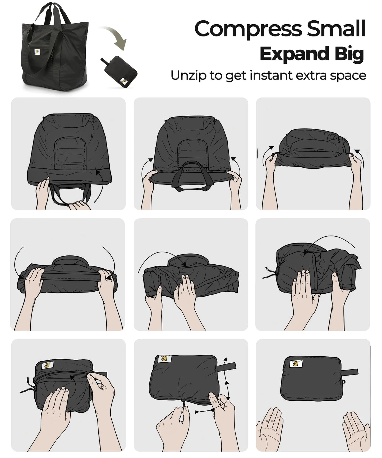 Foldable Travel Tote Bag | Large Waterproof Lightweight Weekender