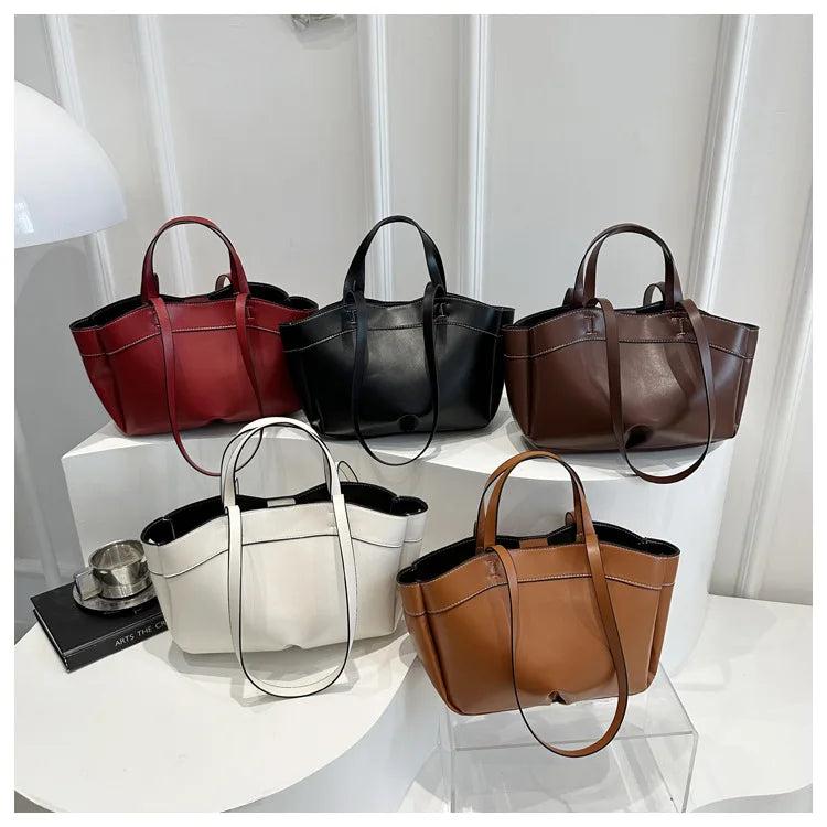 Trendy Women's Large Capacity PU Leather Tote & Crossbody Bag