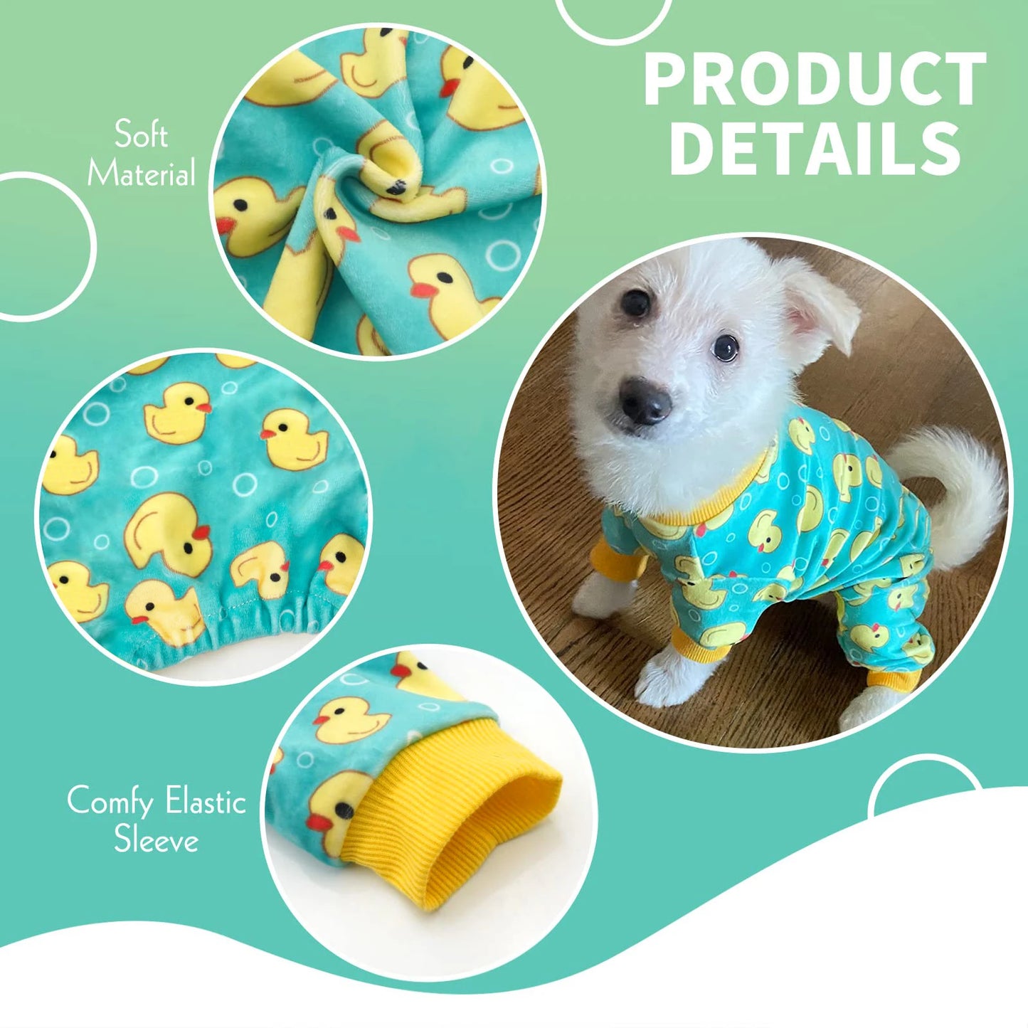 Soft Stretchable Dog Pajamas with Yellow Duck Design for Small Dogs