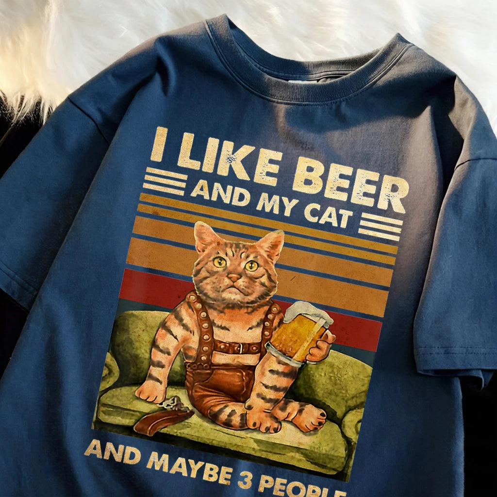Men's Summer Cat and Beer Graphic T-Shirt | Soft Cotton Tee