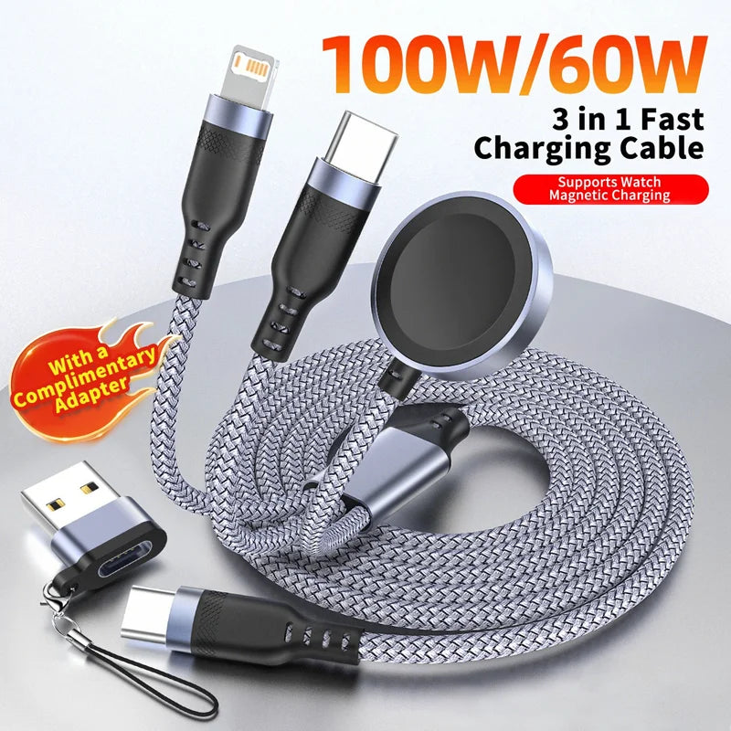 3 in 1 Multi-Functional Cable | Fast Charging Braided Cord
