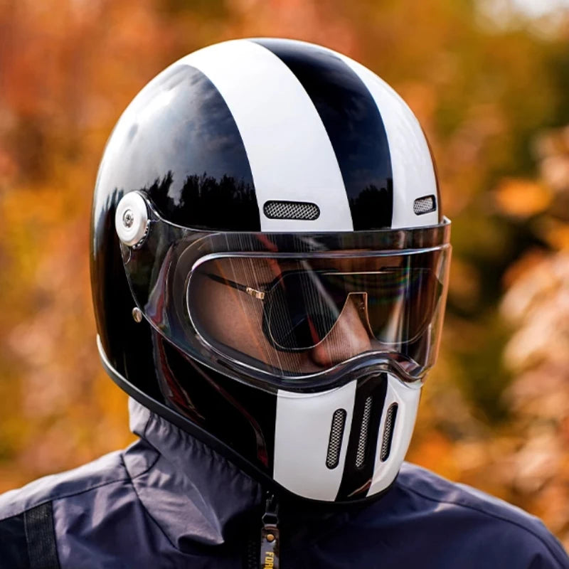 Retro Fiberglass Full Face Motorcycle Helmet | Vintage Style Safety Gear