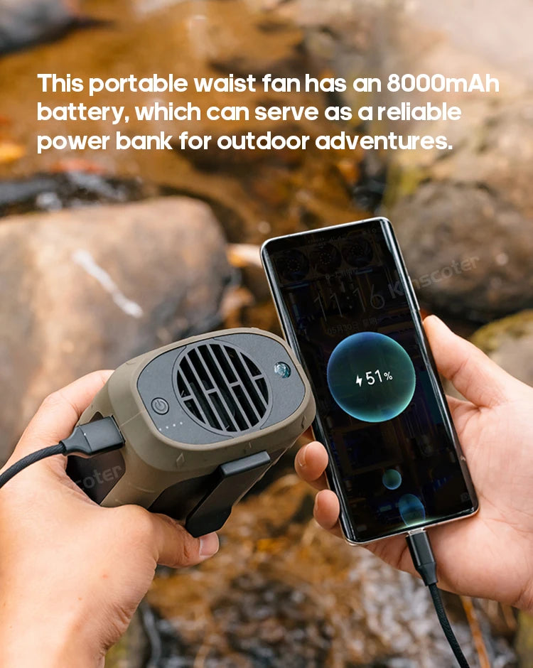 8000mAh Outdoor Waist Fan | Portable Bladeless Neck Fan with Lights