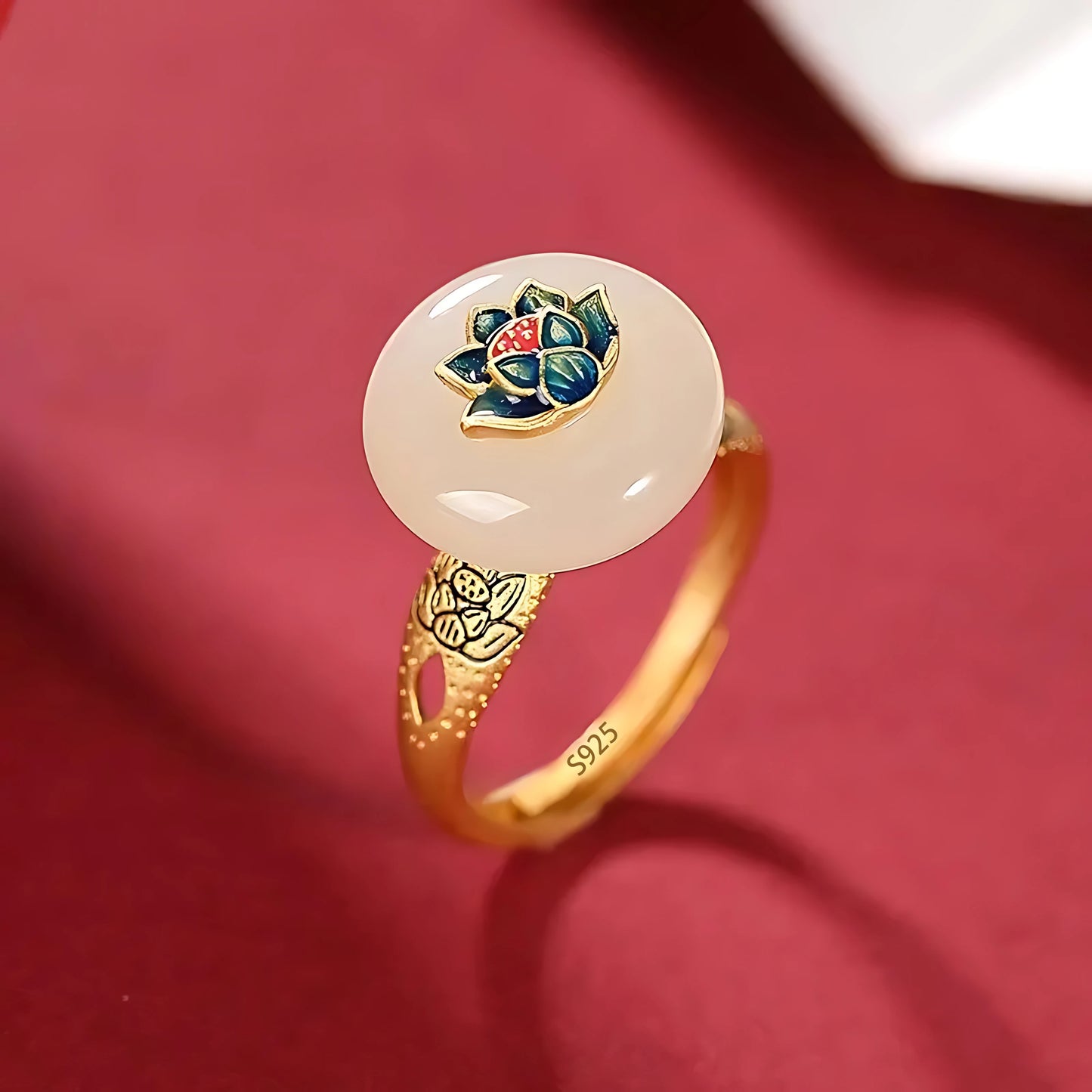 Adjustable Geometric Jade Ring for Women | Vintage Jewelry Gift