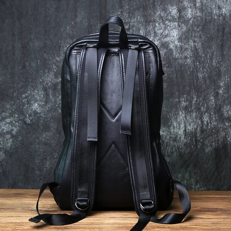 Mochila de piel auténtica de gran capacidad para hombre | Perfecta para viajes y negocios