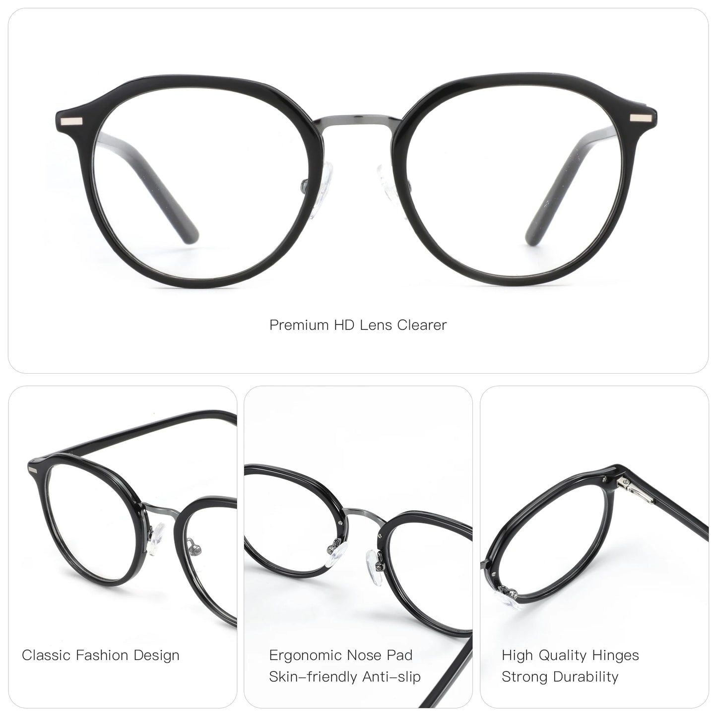 Stylish Round Acetate Prescription Glasses for Women | Anti Blue Light