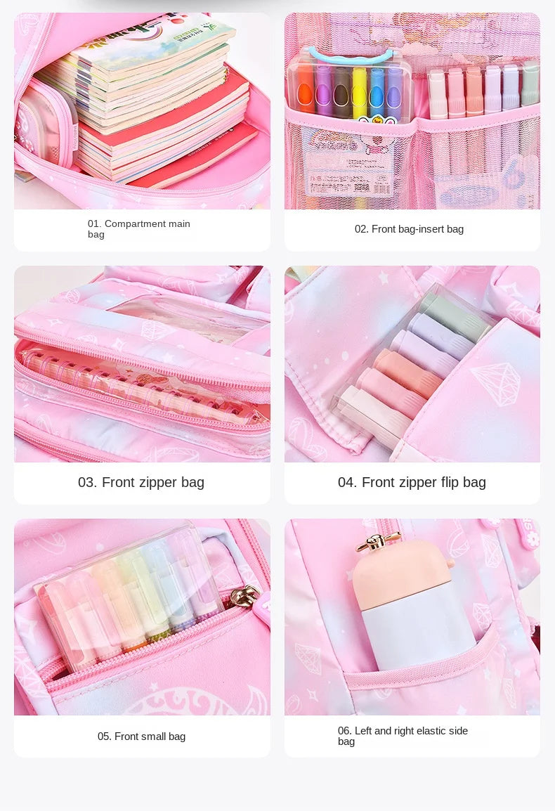 Cute Waterproof Rainbow Backpack for Girls | Spine Support Design
