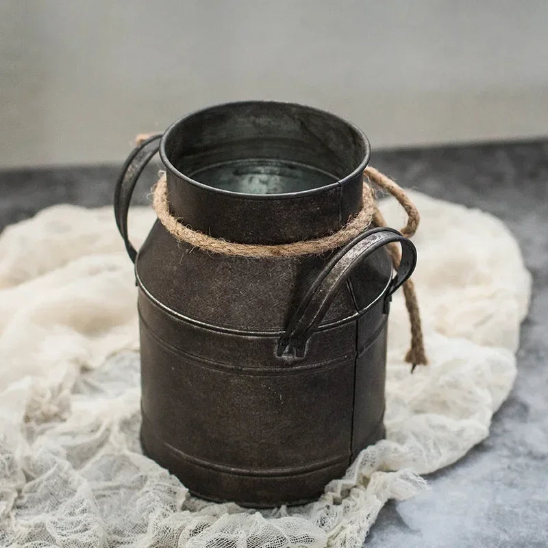 Vintage Metal Flower Bucket | Rustic Home Decor Plant Pot