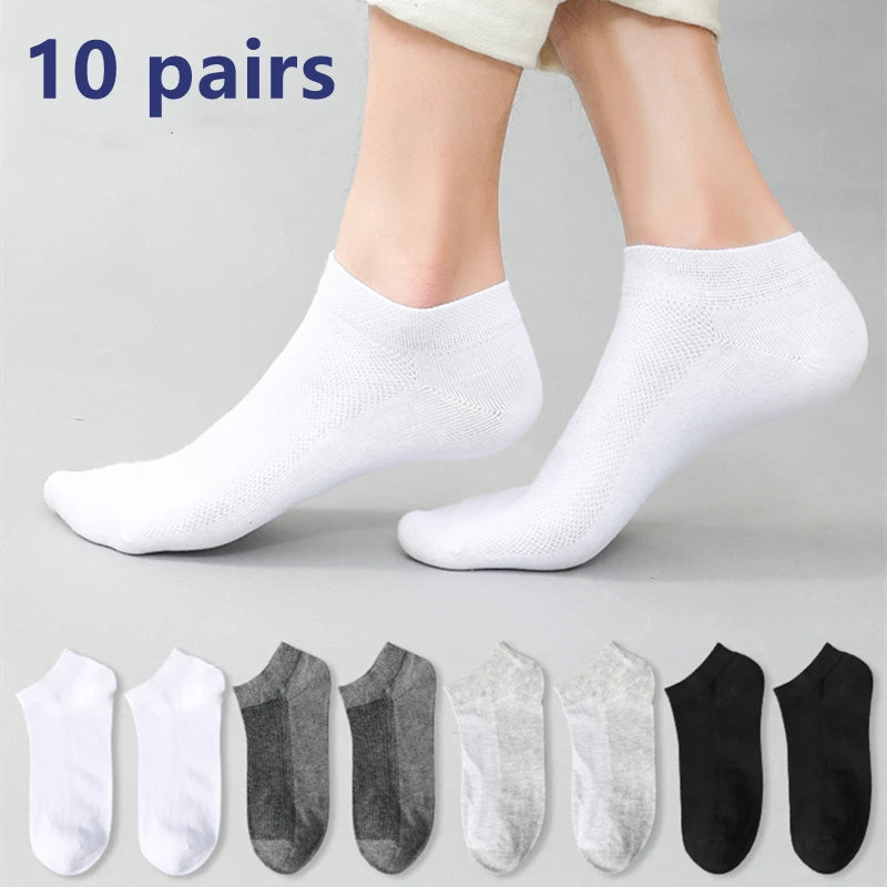 10 Pairs Men’s Cotton Short Socks | Breathable Low-Cut Ankle Socks