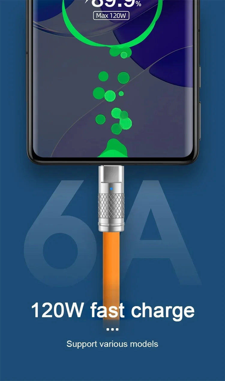 120W Super Fast Charge PD Type C Liquid Silicone Cable