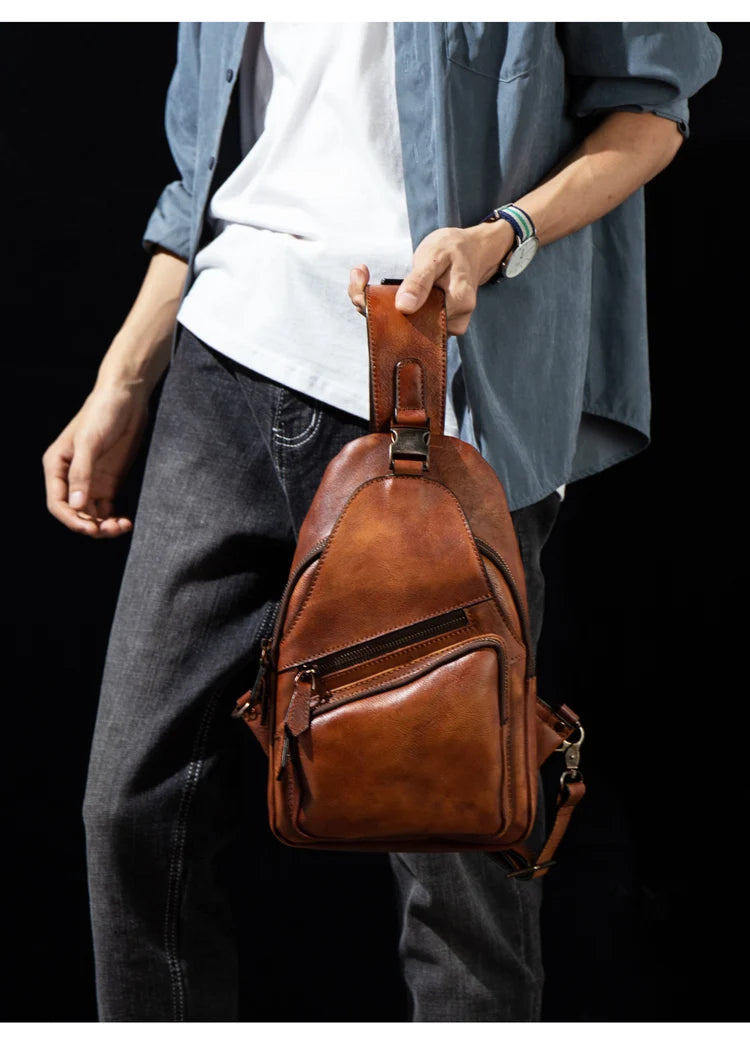 Large-Capacity Leather Chest Bag for Men | Casual Shoulder Bag