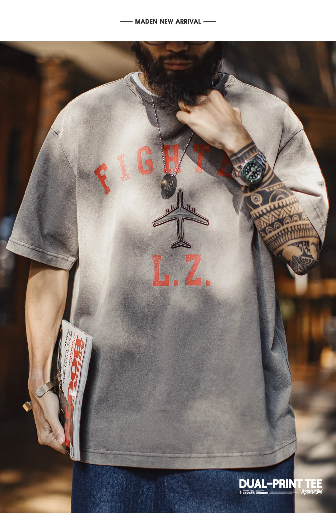 Men's Vintage Fighter Plane Print T-Shirt | Heavyweight Cotton Tee