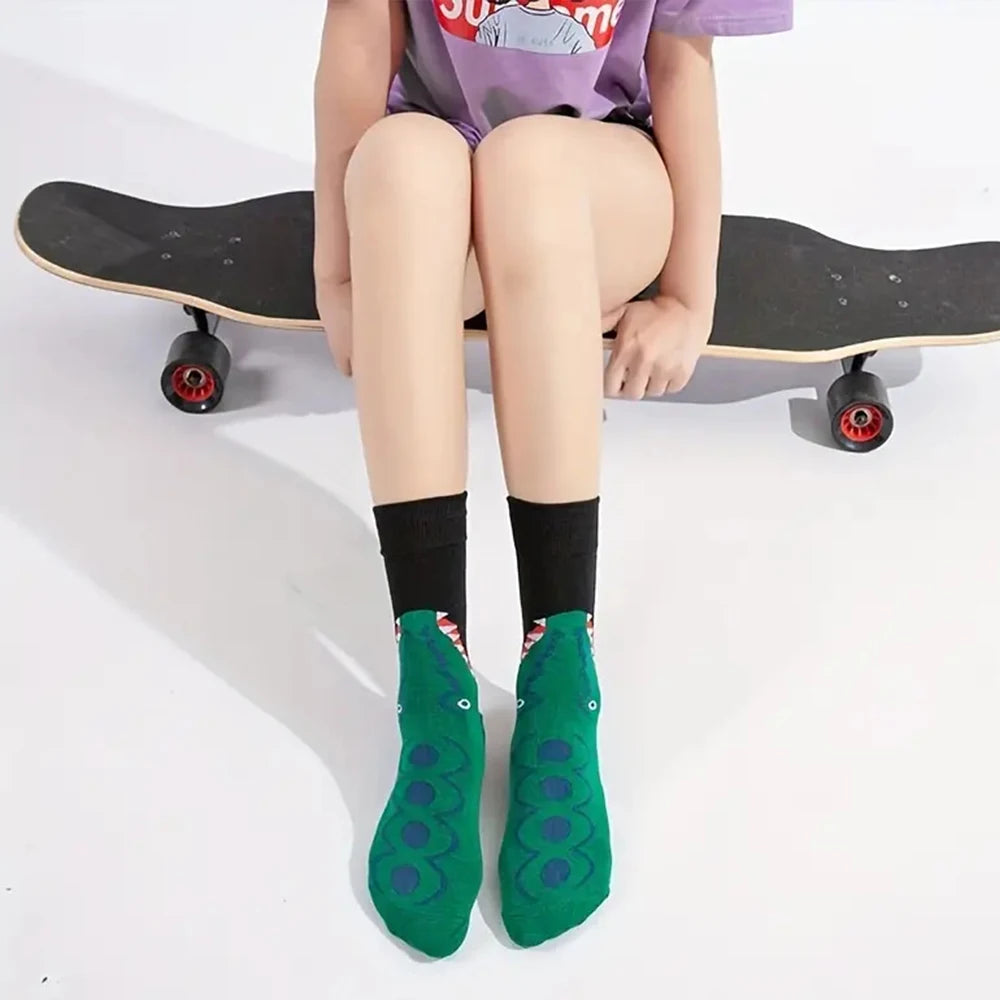 Medium Length Cartoon Shark Socks | Fun Retro Style for Everyone