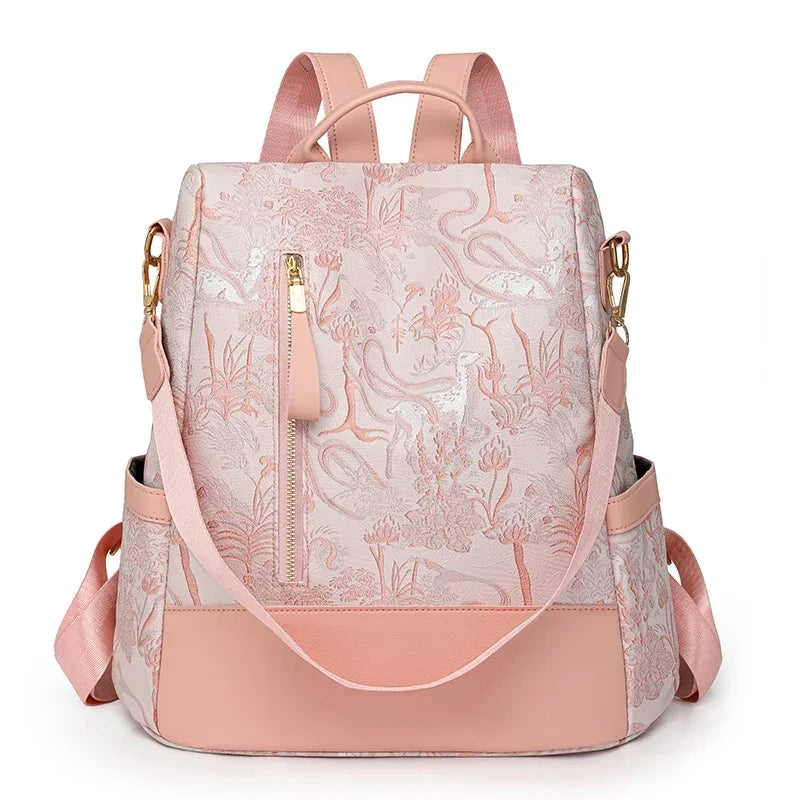 Stylish Color Blocking PU Leather Backpack | Anti-Theft Travel Bag