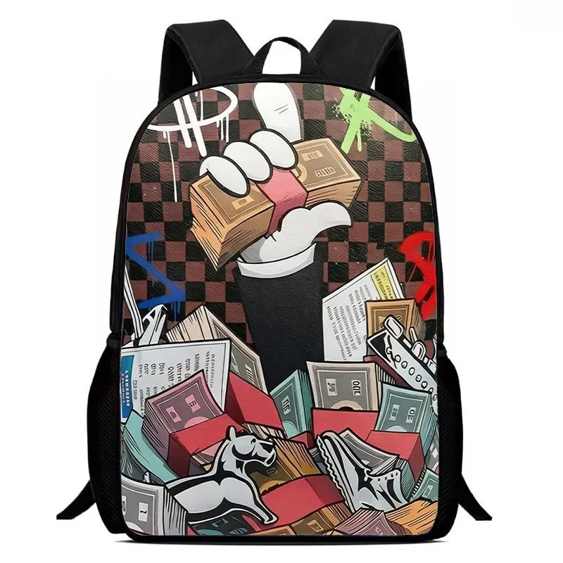Large Capacity PU Graffiti Backpack for Students and Travelers